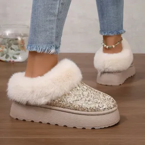 2024 Autumn Winter Plus Size Thick Sole Fur Women Snow Boots Sequin Surface Style Shoes