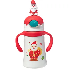 3d Santa Head Christmas Theme Stainless Steel Water Bottle with handle for Infants and Toddlers, White ,360ml