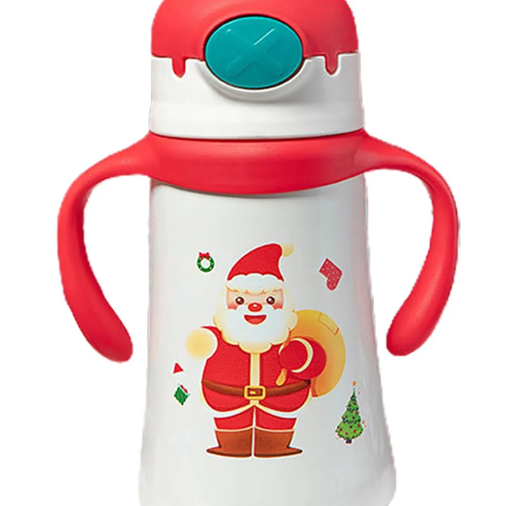 3d Santa Head Christmas Theme Stainless Steel Water Bottle with handle for Infants and Toddlers, White ,360ml