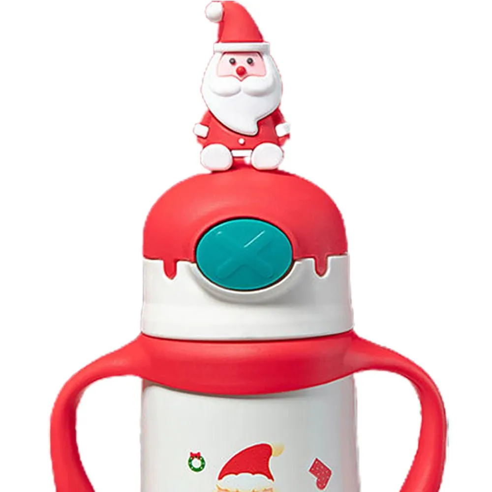 3d Santa Head Christmas Theme Stainless Steel Water Bottle with handle for Infants and Toddlers, White ,360ml