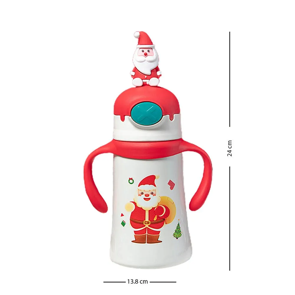 3d Santa Head Christmas Theme Stainless Steel Water Bottle with handle for Infants and Toddlers, White ,360ml