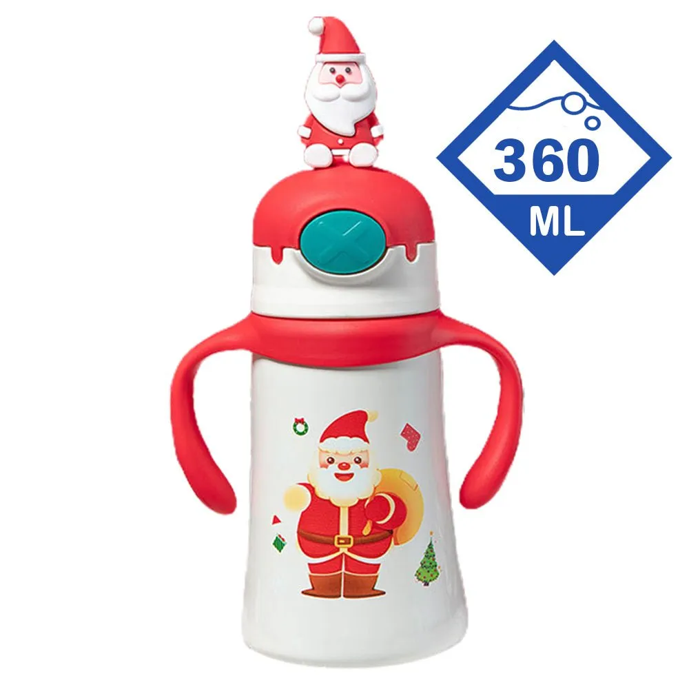 3d Santa Head Christmas Theme Stainless Steel Water Bottle with handle for Infants and Toddlers, White ,360ml