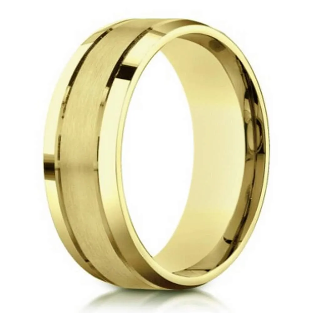 6mm Satin-Finished 14k Yellow Gold Wedding Ring with Polished Beveled Edges