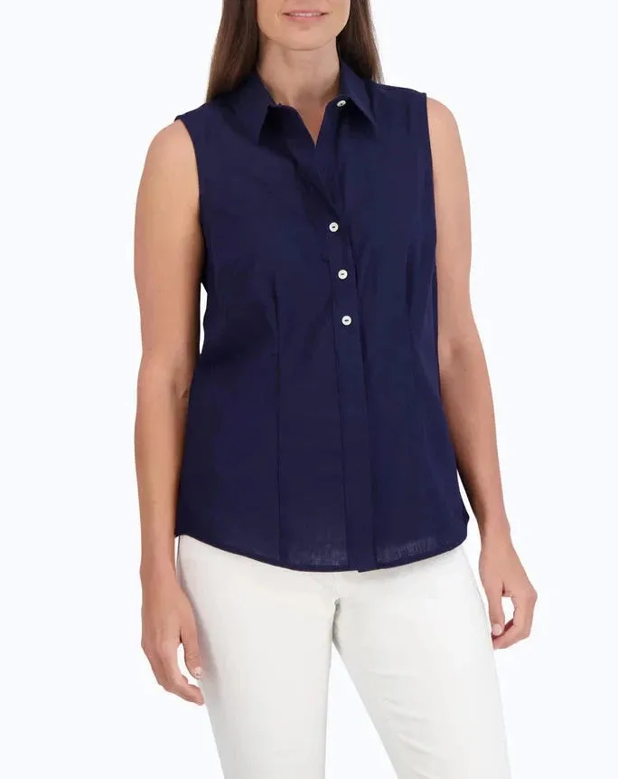 Ashley Easy Care Solid Linen Sleeveless Shirt