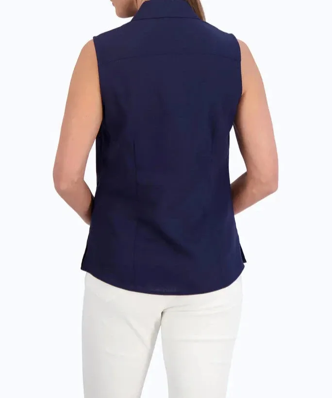 Ashley Easy Care Solid Linen Sleeveless Shirt