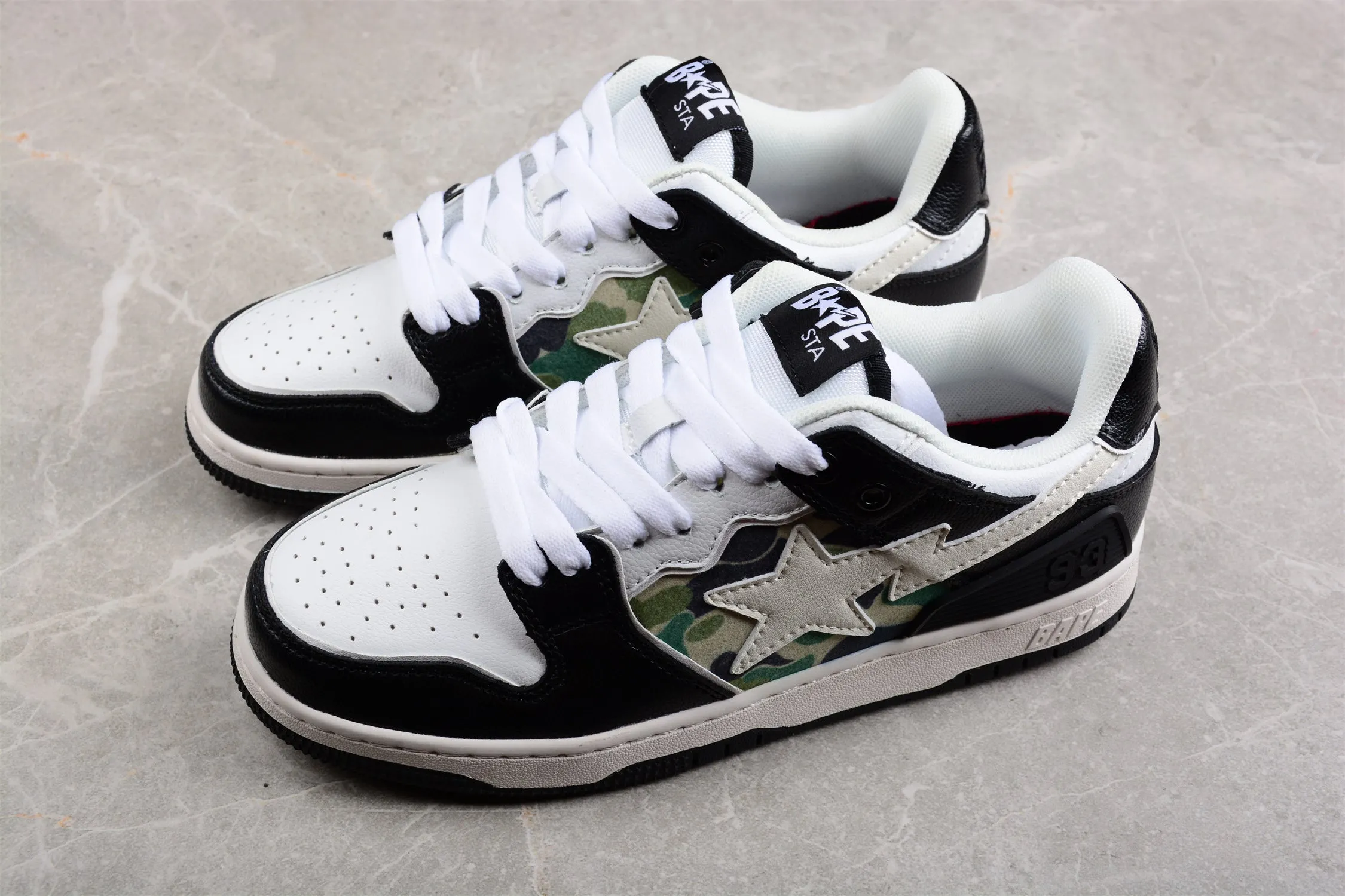 BAPE STA Low-Top Sneakers in Black, White, and Camo