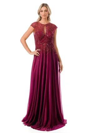 Bead Embroidered Cap Sleeve A-line Gown by Coya M2736Y