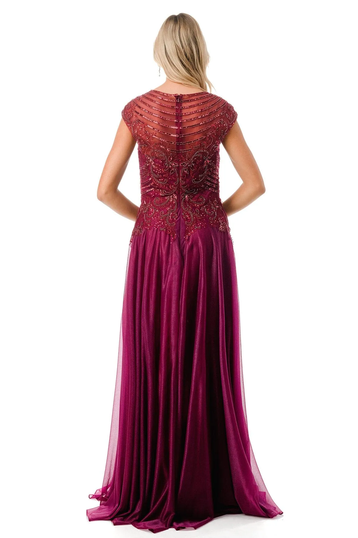 Bead Embroidered Cap Sleeve A-line Gown by Coya M2736Y