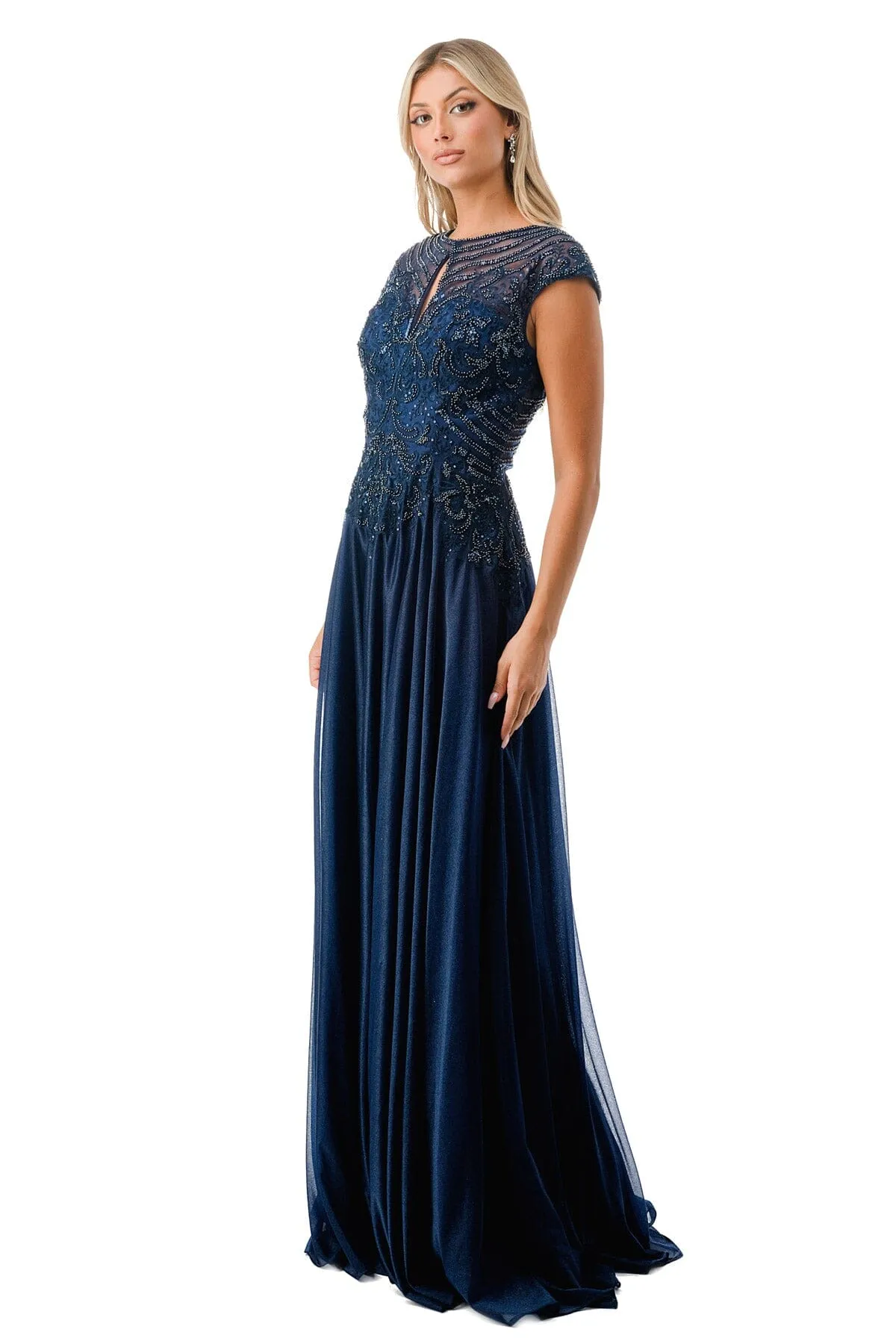 Bead Embroidered Cap Sleeve A-line Gown by Coya M2736Y