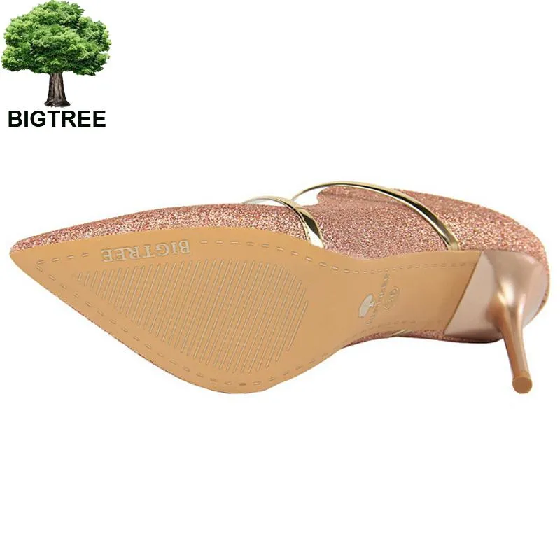 Bigtree Shoes Sexy Women Heels 2022 New Sequin Cloth Woman Pumps High Heels Party Shoes Women Sandals Slippers Stiletto 9 Cm