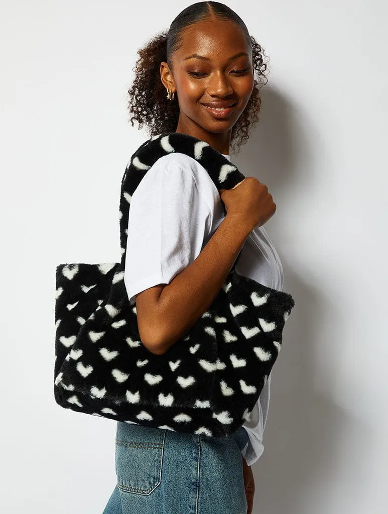 Black Fluffy Heart Tote Bag