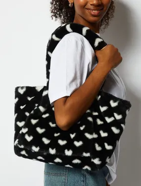 Black Fluffy Heart Tote Bag