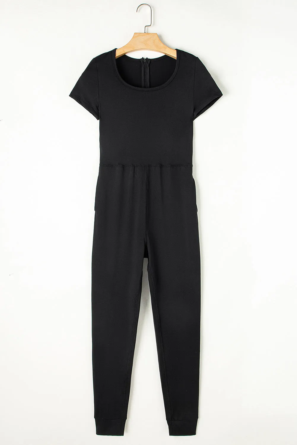 Black Short Sleeve Pocket Jogger Bottom Athleisure Jumpsuit