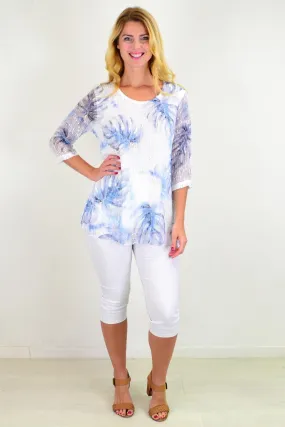 Blue Tropical Sequin Tunic Top