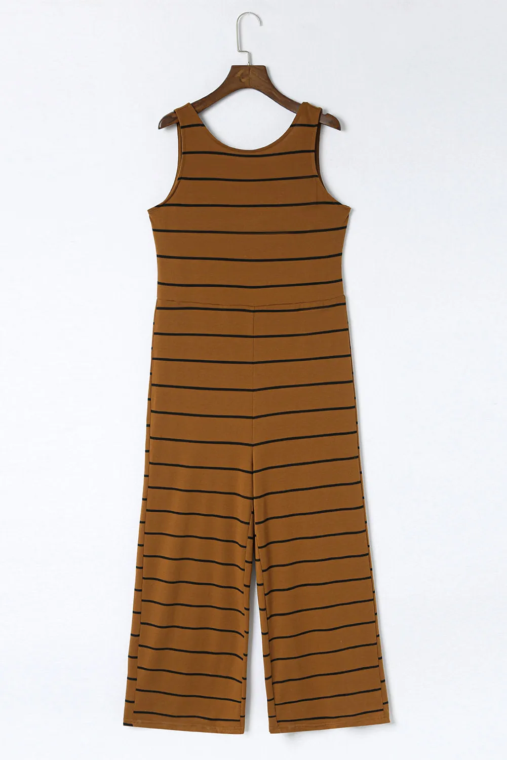 Brown Striped Sleeveless Wide Leg Jumpsuit