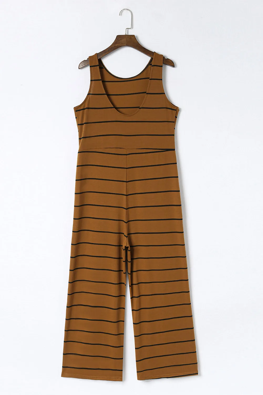 Brown Striped Sleeveless Wide Leg Jumpsuit