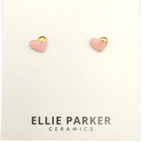 Ceramic Stud Earrings - Pink Hearts