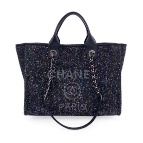 Chanel Black Sequin Sparkle Canvas Medium Deauville Tote Bag