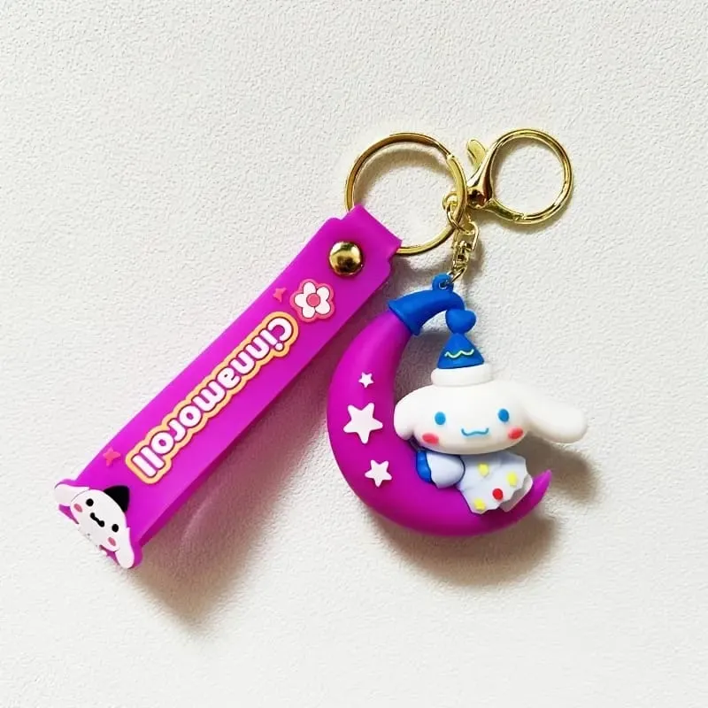 Crescent Moon 3D Silicon Keychain With Bagcharm and Strap (Select From Drop Down Menu)