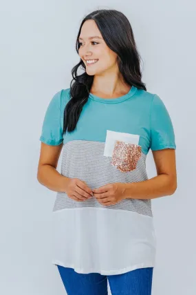 Don't Rain On My Parade Pocketed Tee In Teal