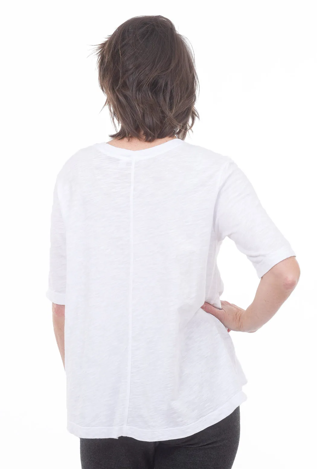 Elbow-Sleeve Trapeze Tee, White