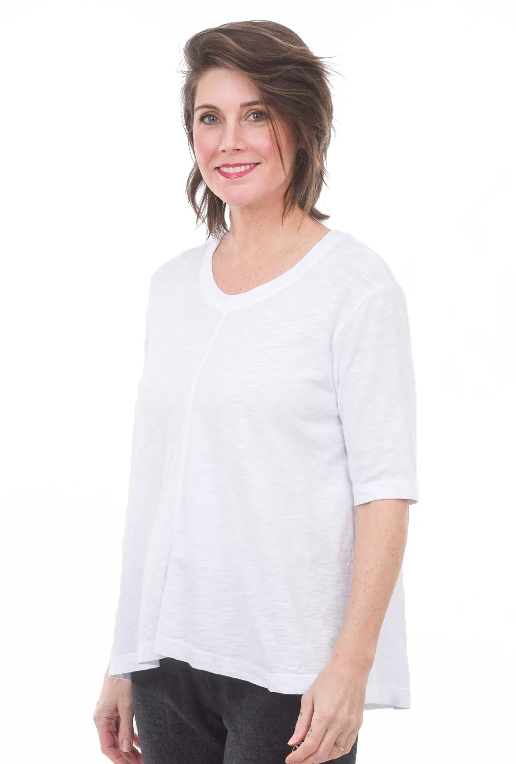 Elbow-Sleeve Trapeze Tee, White