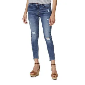 F&F-WOMEN-"Mid Wash” Distressed Frayed Hem Low Rise Skinny Jeans FF934