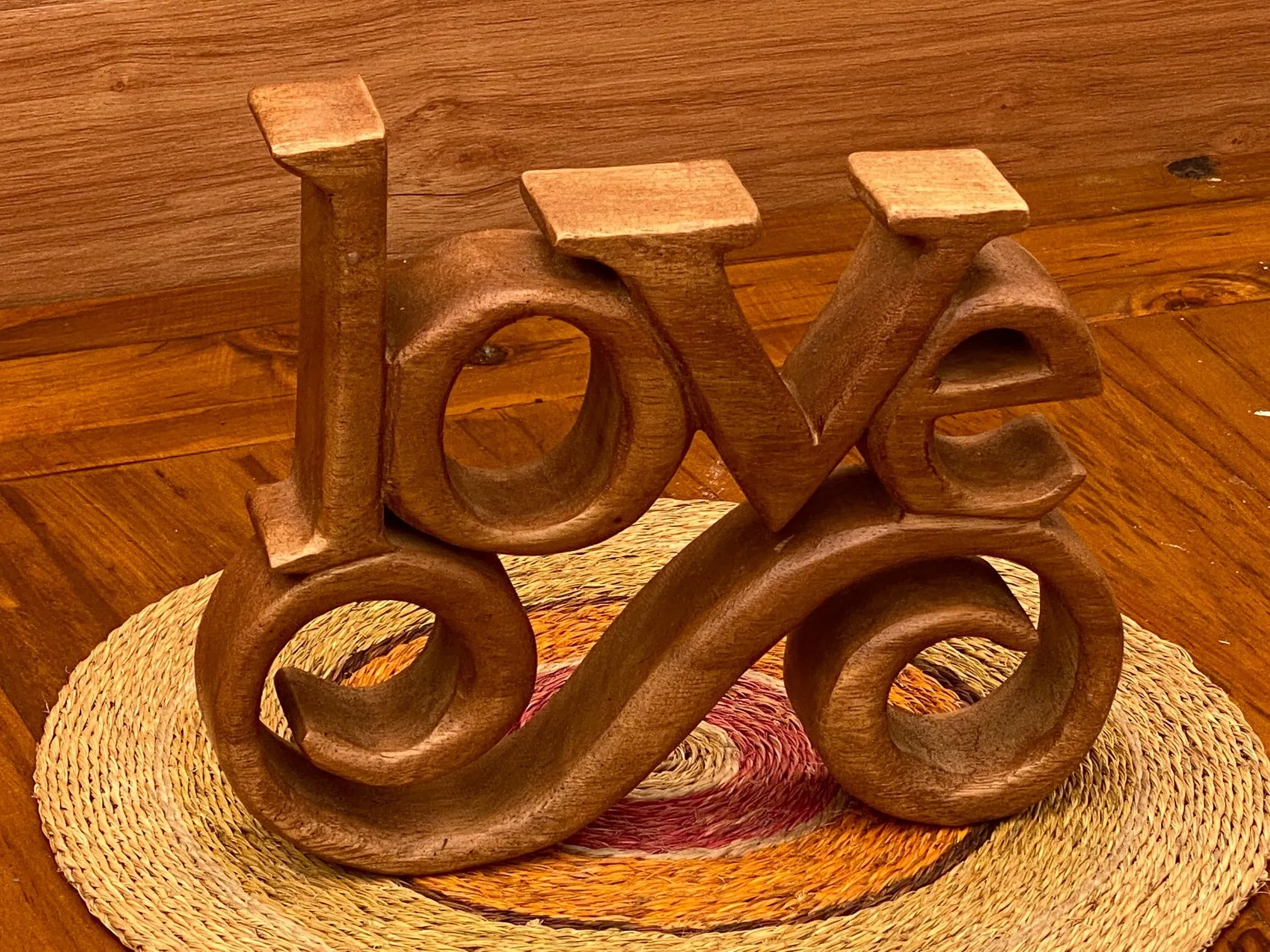 Fathers Day Gift Wooden carved LOVE words decoration 23 cm long with base stand