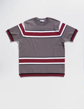 FINAL SALE: Knit Shirt in Gray with Wine Stripe