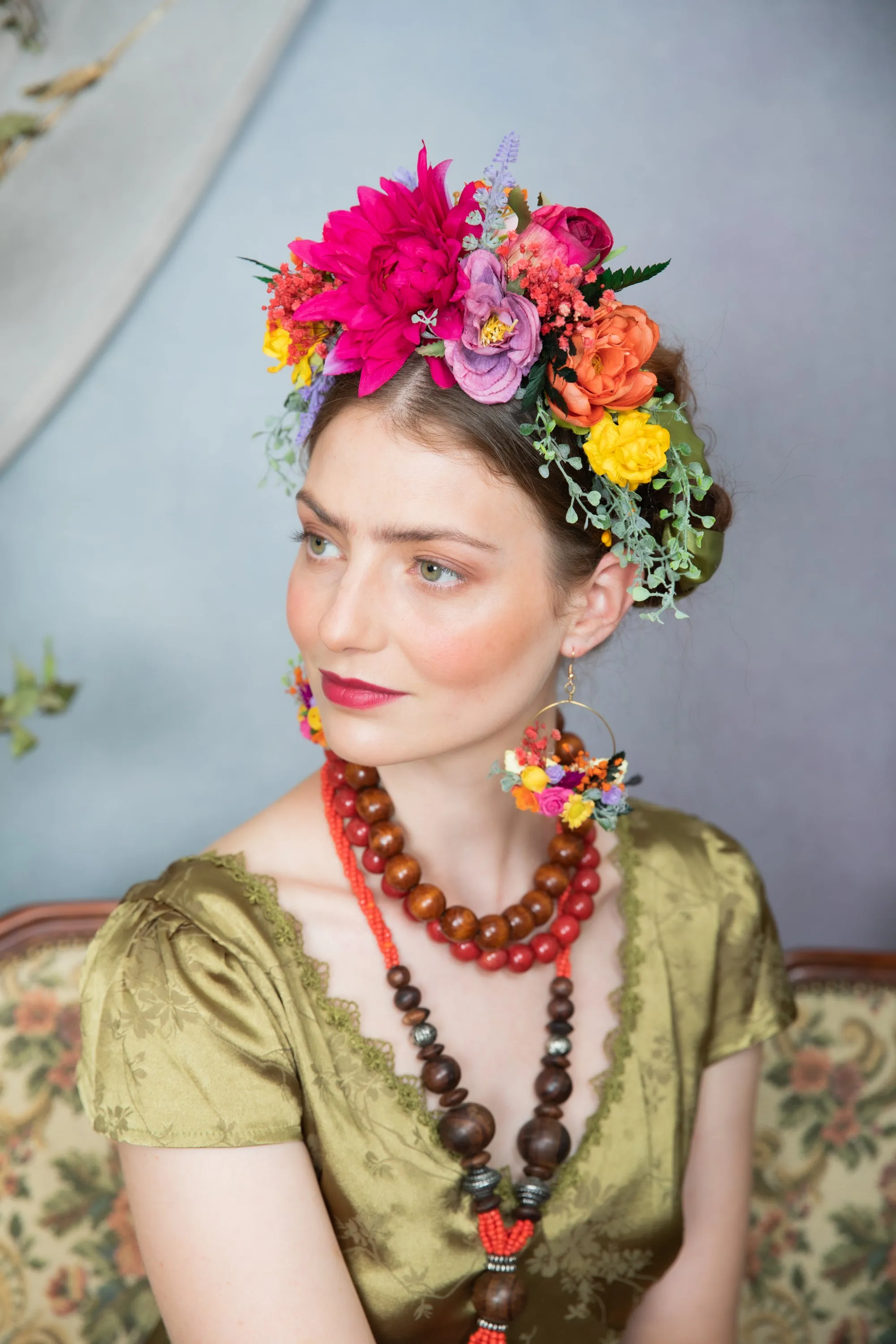 Fuchsia flower Frida Kahlo hair crown