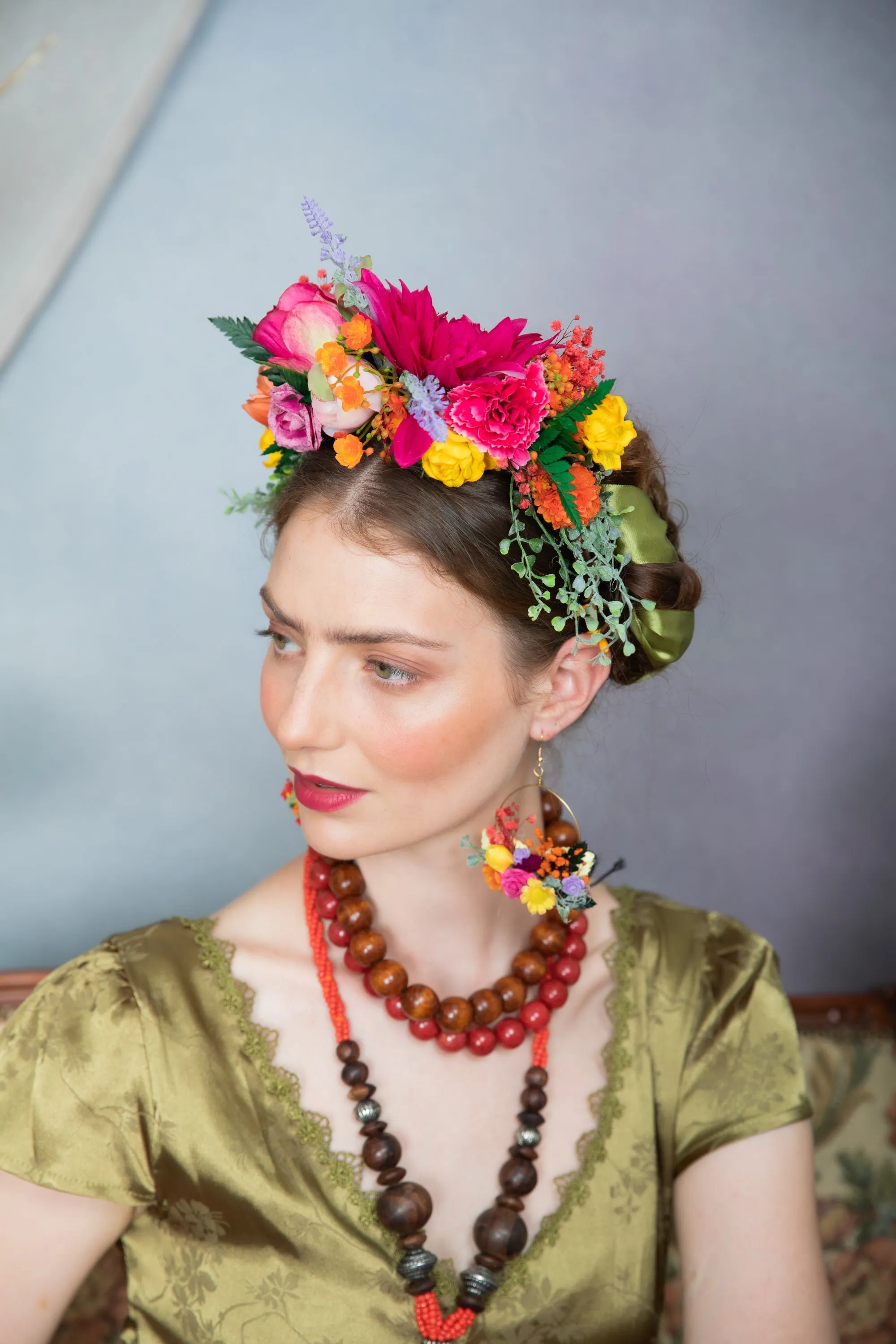 Fuchsia flower Frida Kahlo hair crown