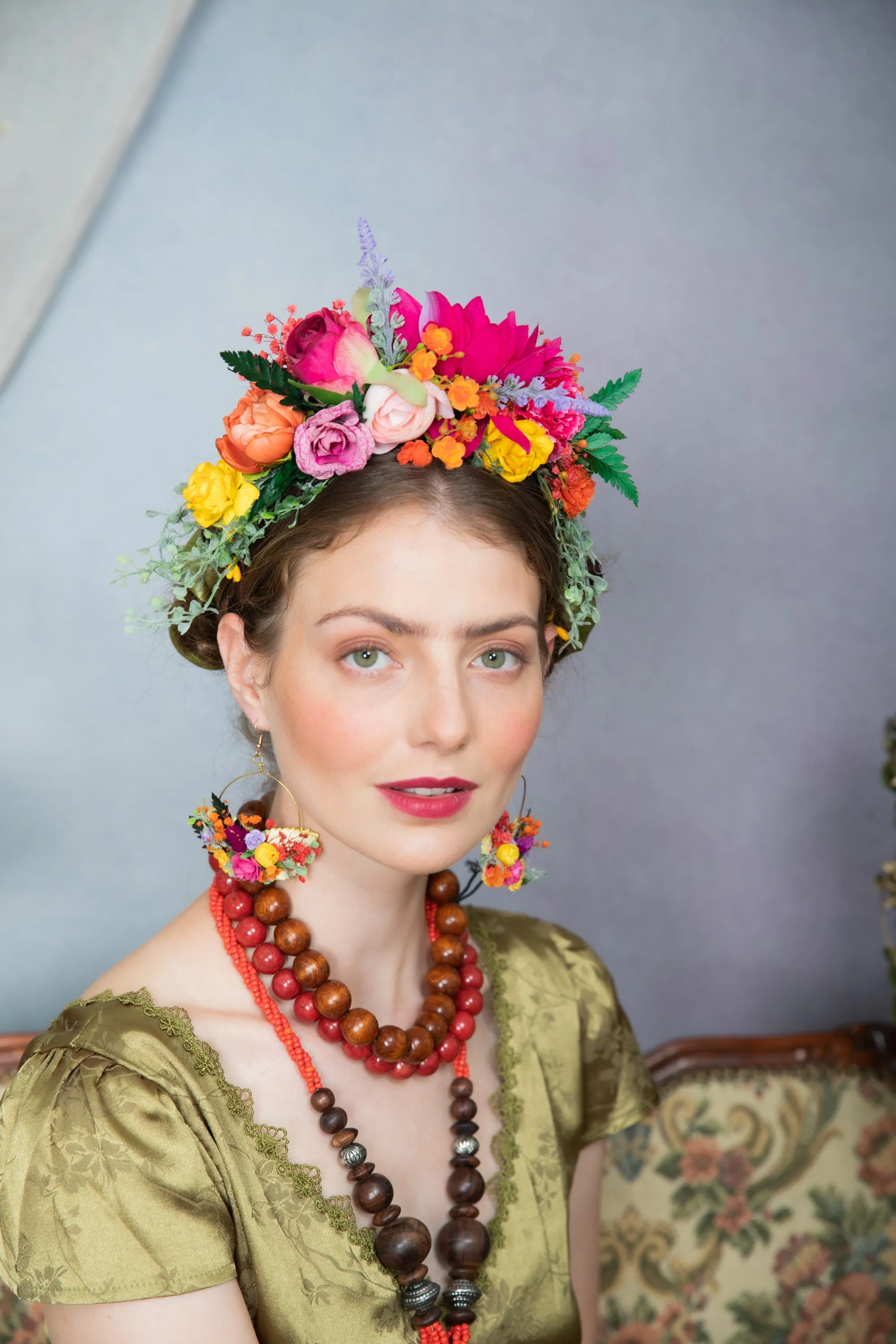 Fuchsia flower Frida Kahlo hair crown