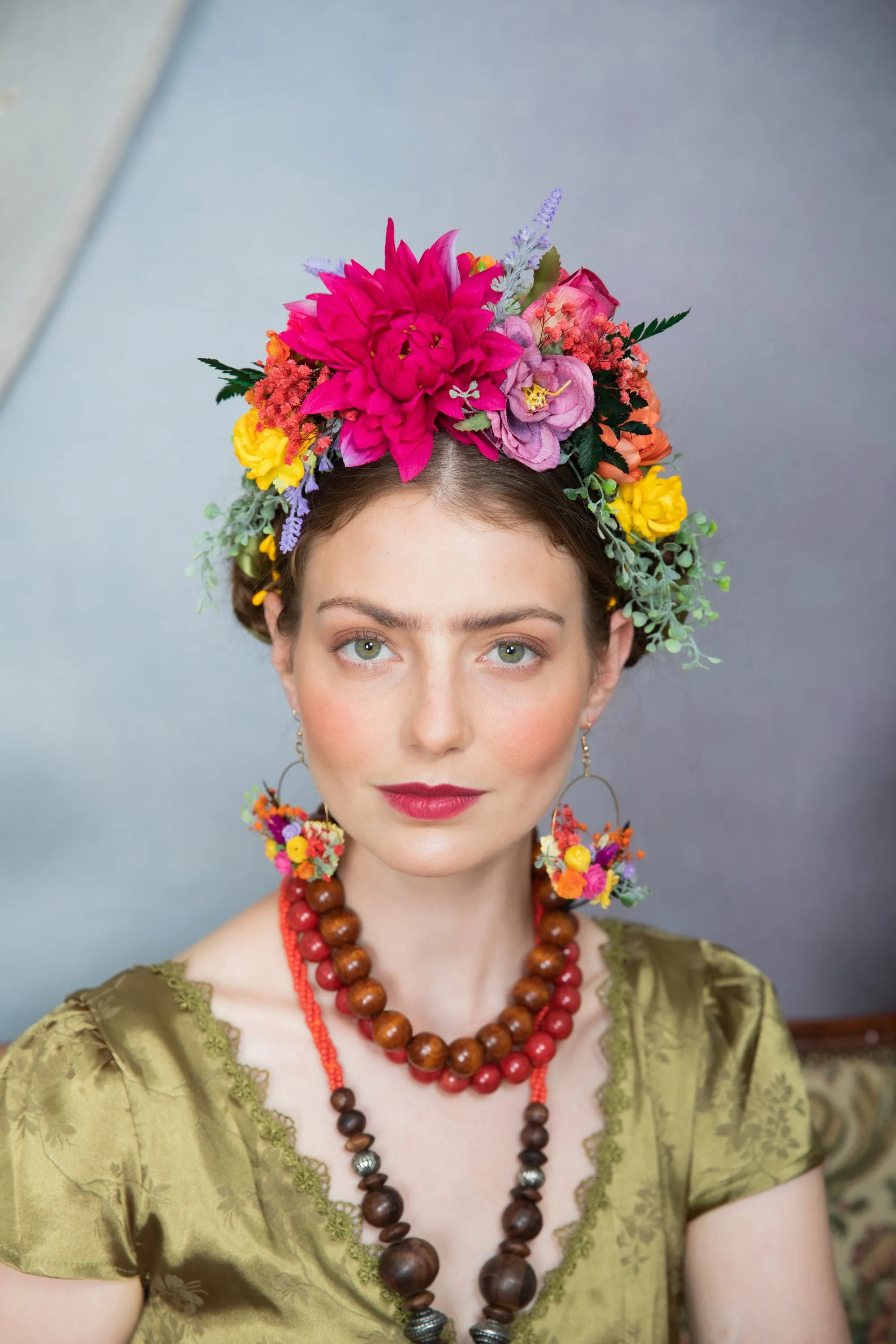 Fuchsia flower Frida Kahlo hair crown