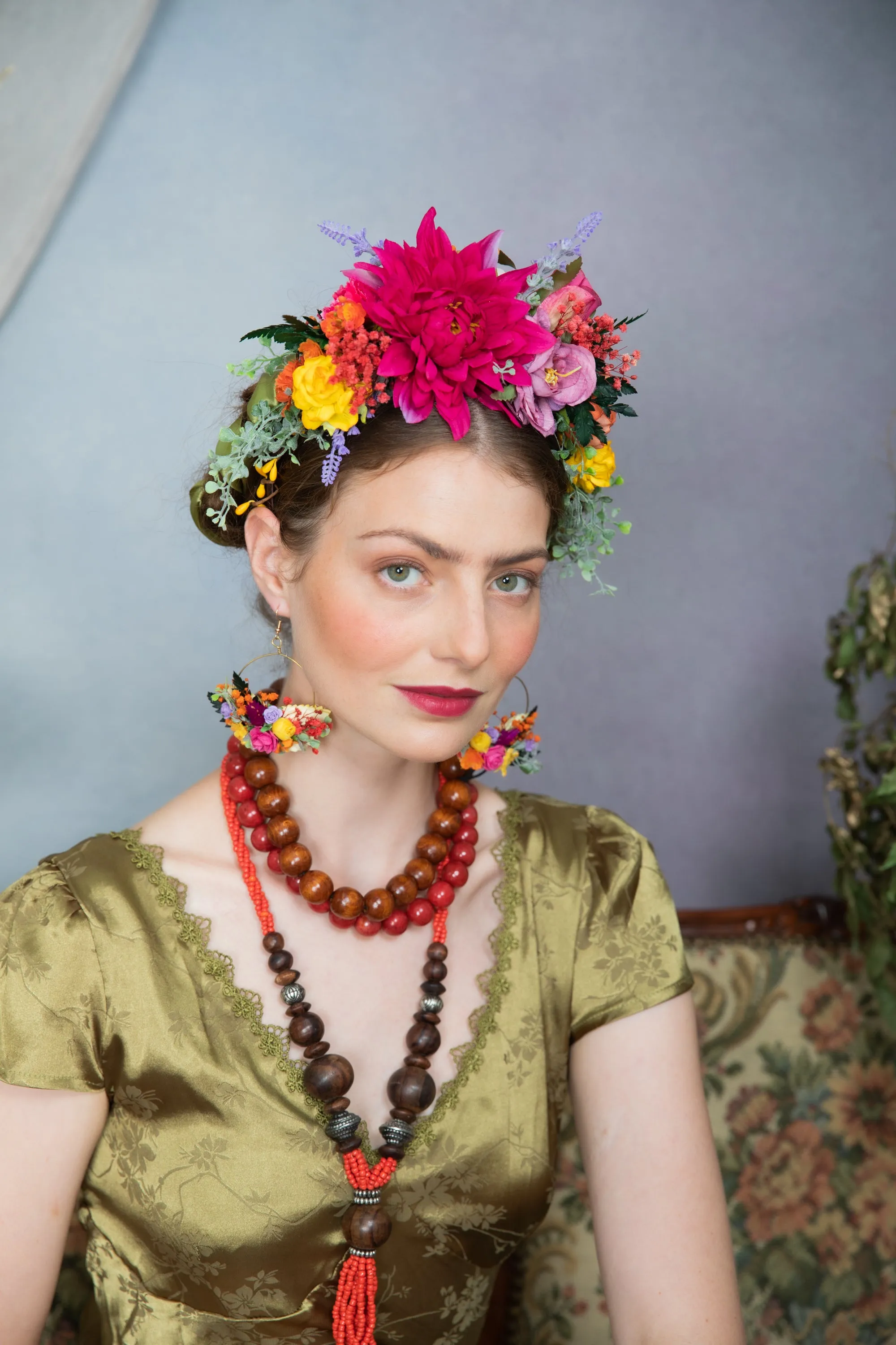 Fuchsia flower Frida Kahlo hair crown