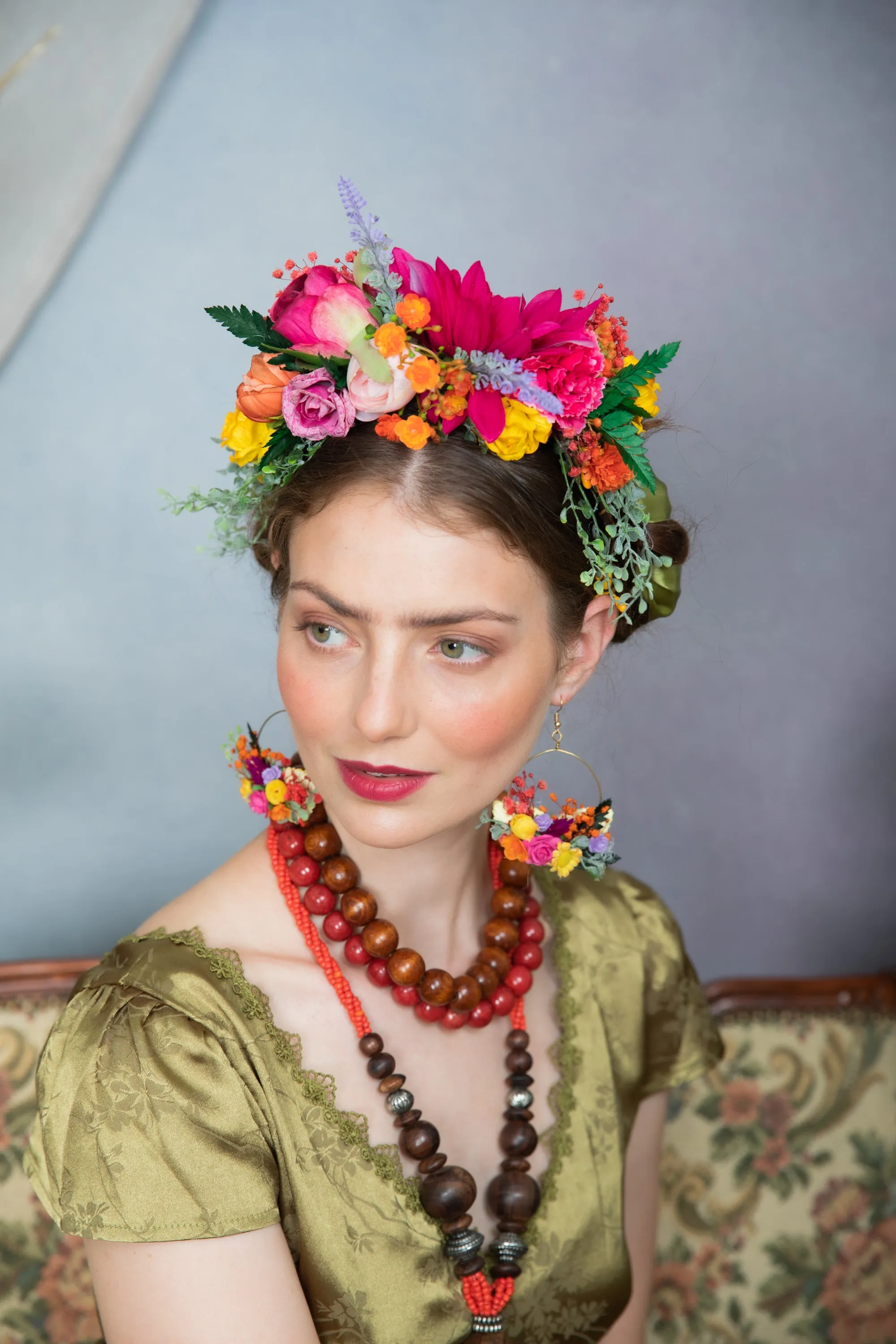 Fuchsia flower Frida Kahlo hair crown