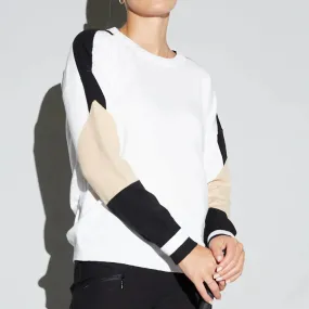 GGblue Womens Scarlet Long Sleeve Crew Neck Sweater - WHITE / BLACK / TAN