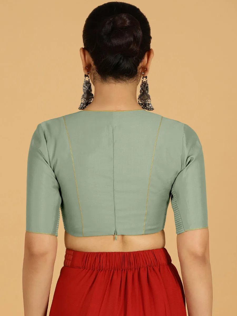 Ghazal x Rozaana | Elbow Sleeves Saree Blouse in Mint Green