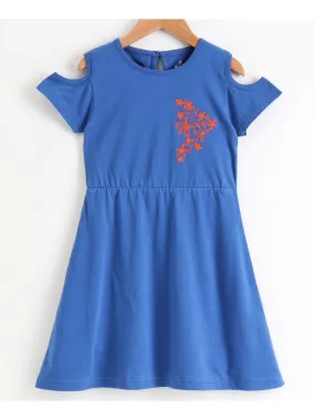 Girls Cotton Jersey Dress with Cold Shoulder sleeves