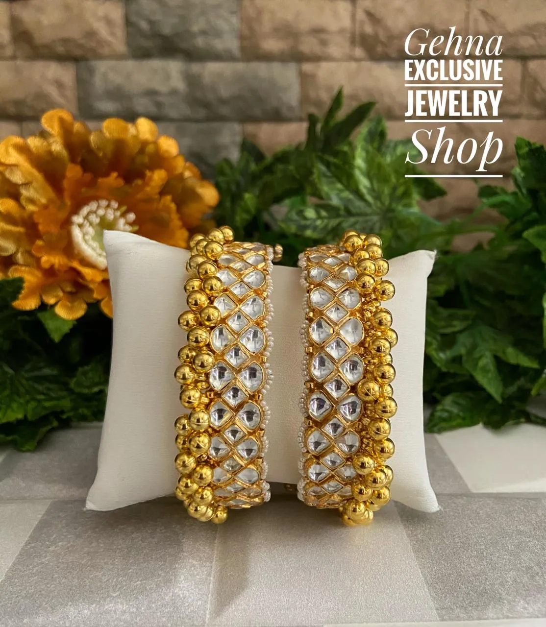 Gold Plated Jadau Bangles Handcrafted For Woman By Gehna Shop