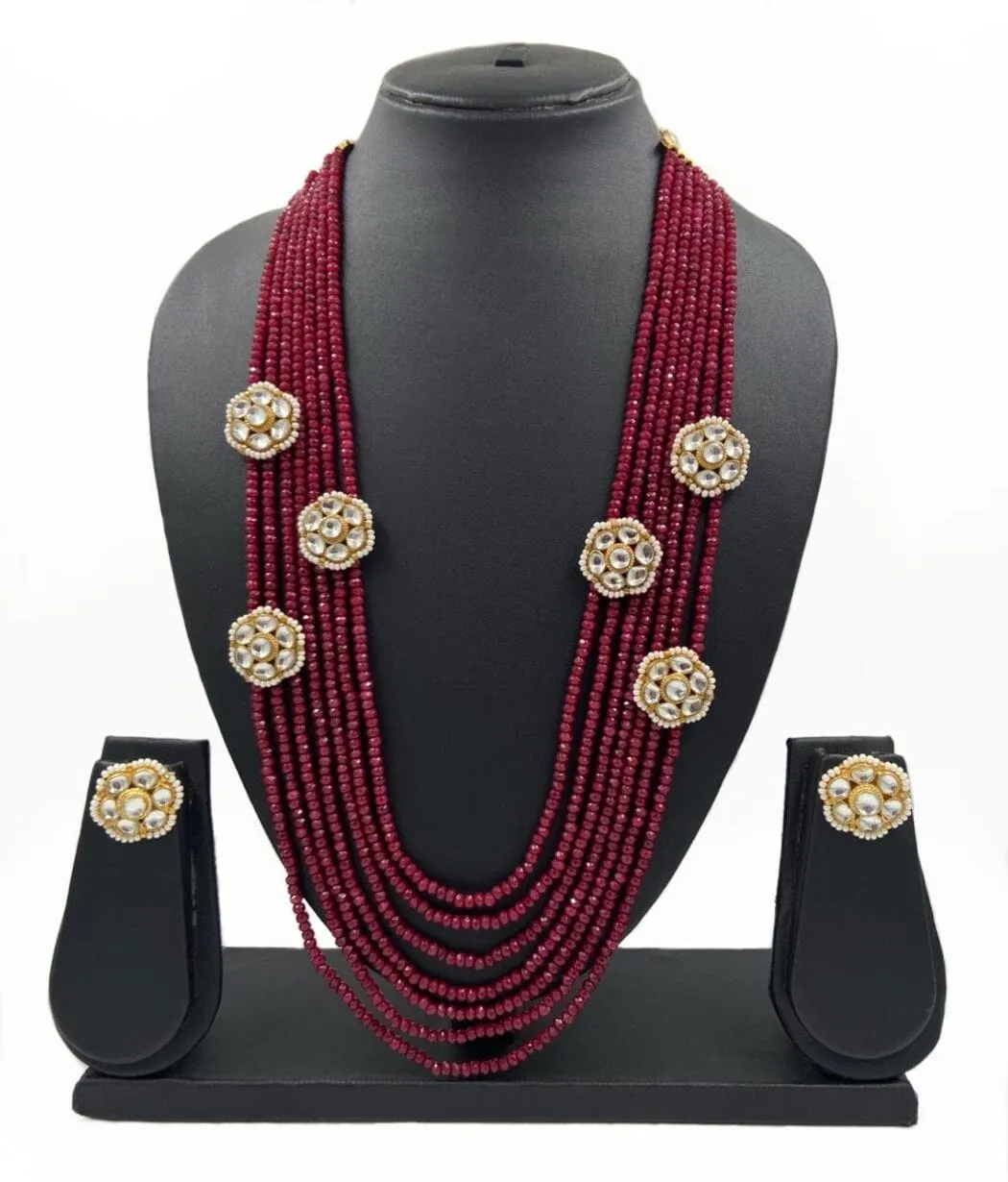 Handmade Designer Multilayered Maroon Jade Beads Necklace Set