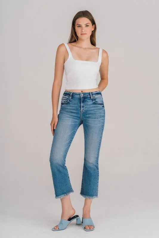 Hidden Medium Wash Frayed Hem Cropped Flare