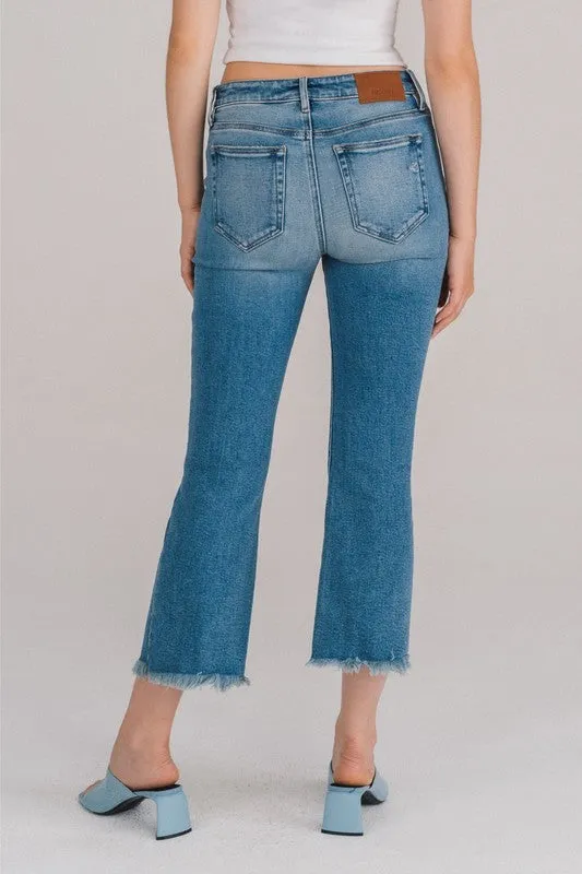 Hidden Medium Wash Frayed Hem Cropped Flare