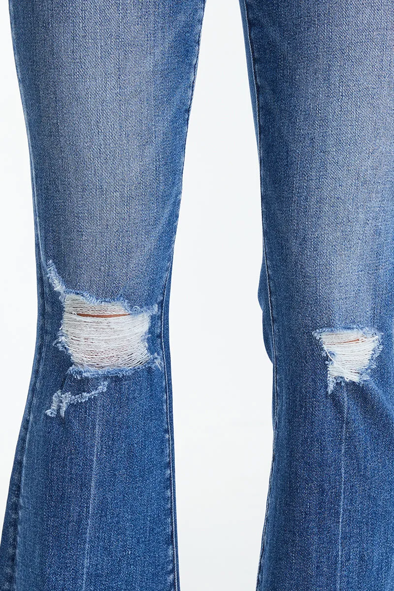 HIGH RISE FLARE JEANS WITH FRAYED HEM BYF1114 BLOVE