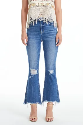 HIGH RISE FLARE JEANS WITH FRAYED HEM BYF1114 BLOVE