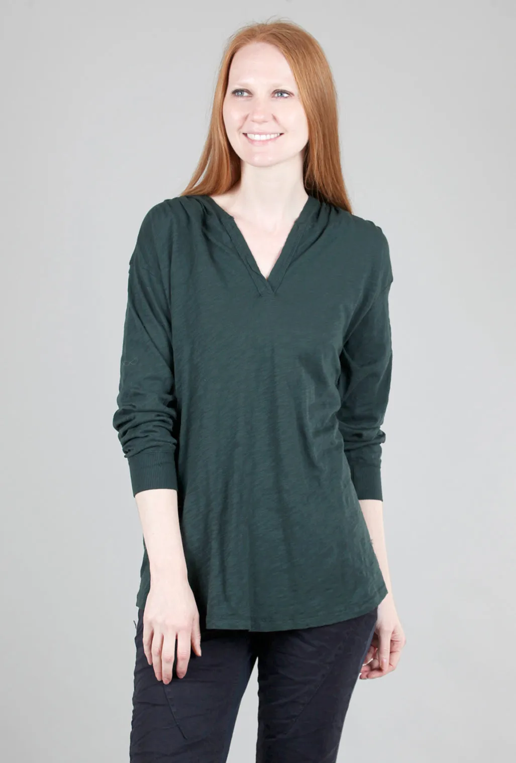 Hooded Henley Tunic, Winter Garden Green