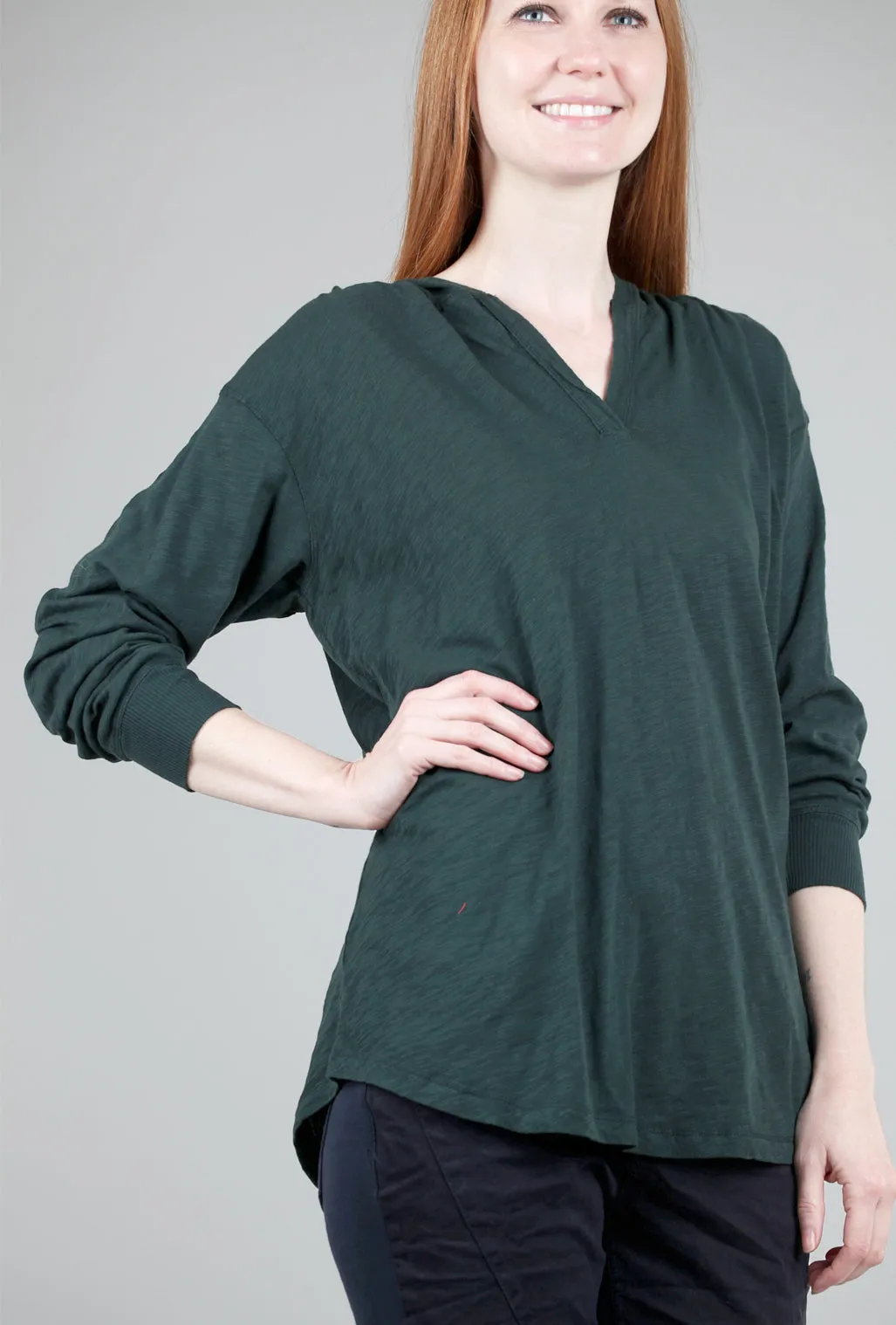 Hooded Henley Tunic, Winter Garden Green