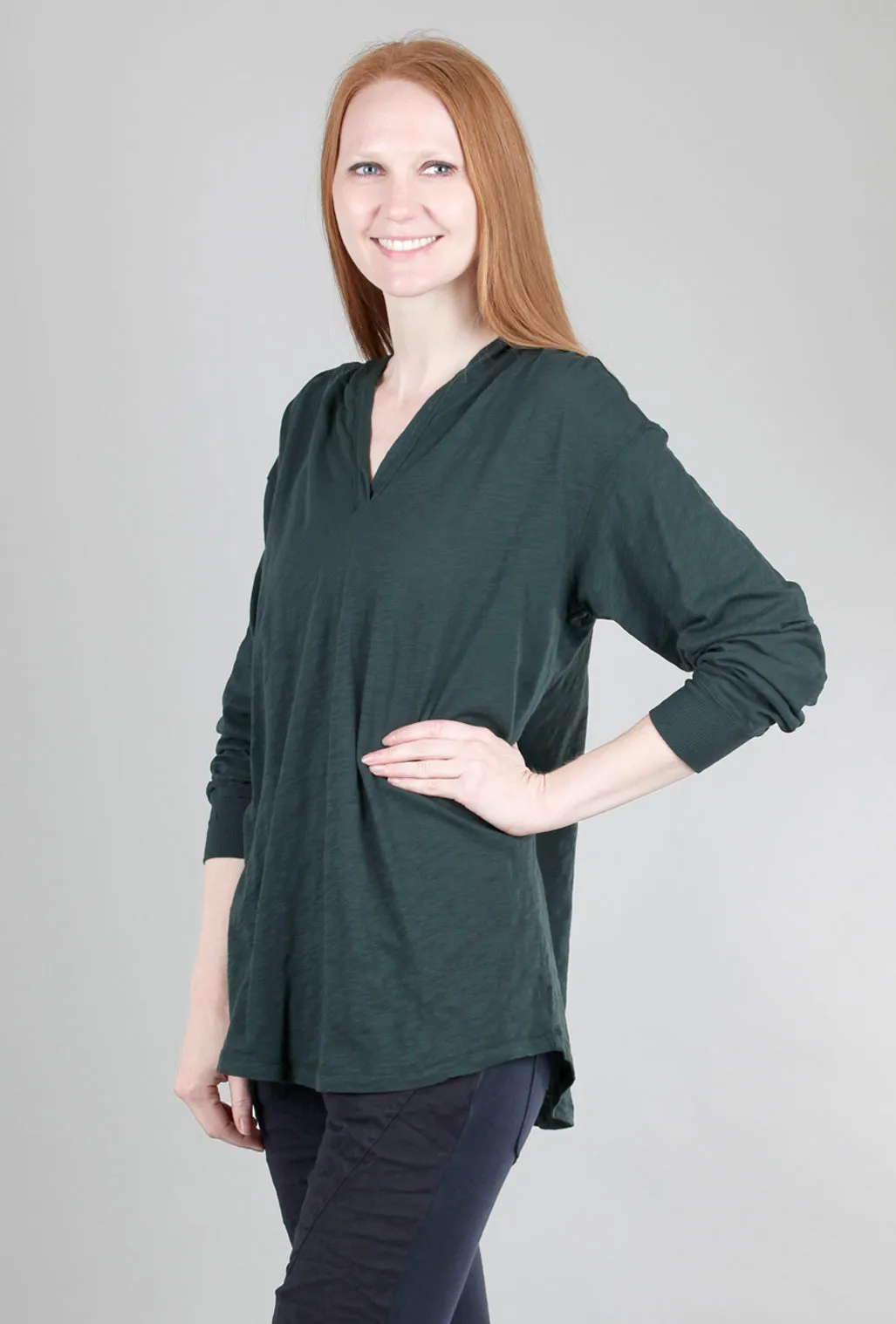 Hooded Henley Tunic, Winter Garden Green