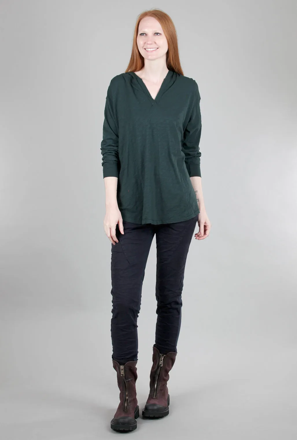 Hooded Henley Tunic, Winter Garden Green