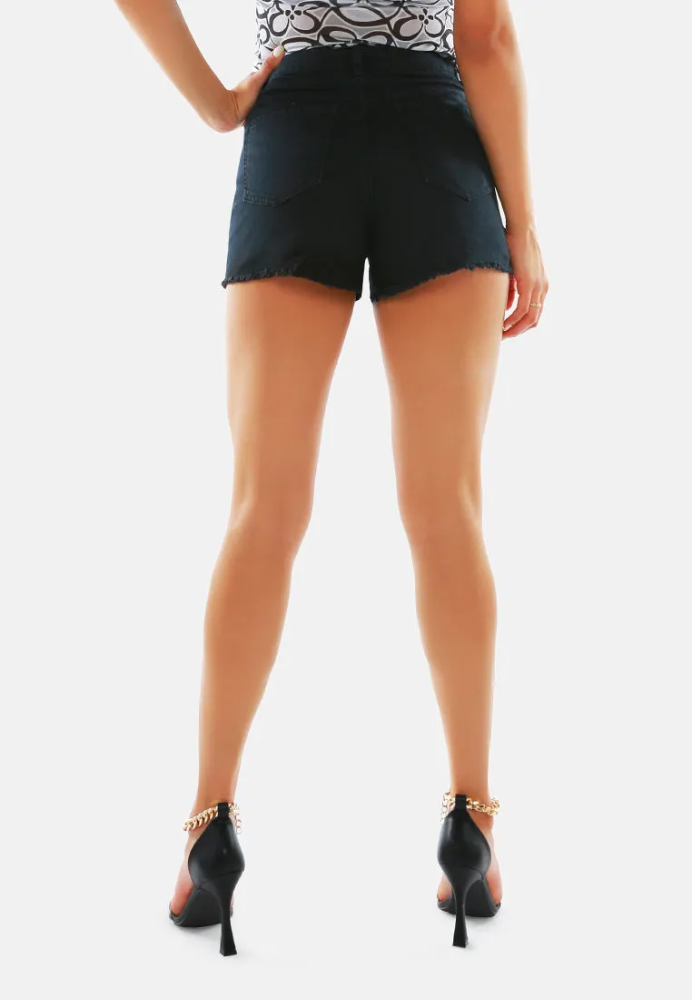 Jeans High Waist Raw Hem Shorts