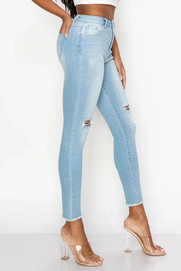 Leah - High Rise Destructed Frayed Hem Premium Skinny